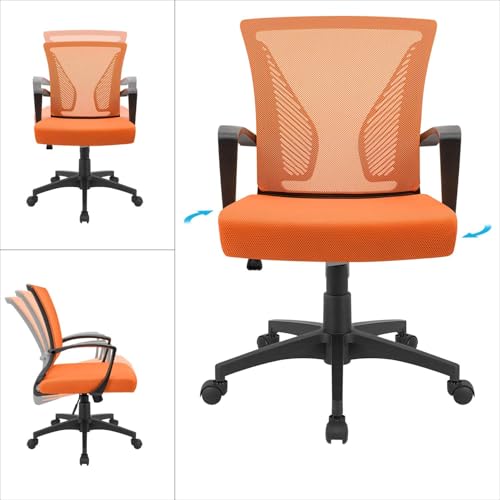 Furmax Office Chair Ergonomic Computer Desk Mesh Chair Mid Back Swivel Lumbar Support with Armrest (2, Orange) - color: Orange
