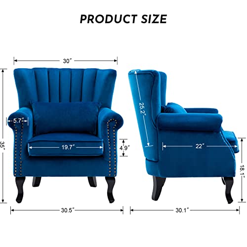 LZAREAL Accent Reading Arm Chairs Midcentury Modern Comfy Corner Sofa Chair, Wingback Waiting Room Club Chair with Tufted Back for Living Room/Bedroom/Reception Room, Velvet Blue - color: Blue, size: 1 Chair