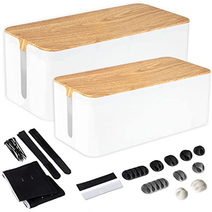 Iron Forge Cable Cable Management Box, 2 Pack - White with Wood Top - color: White-Light Wood