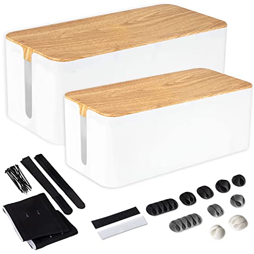 Iron Forge Cable Cable Management Box, 2 Pack - White with Wood Top - color: White-Light Wood