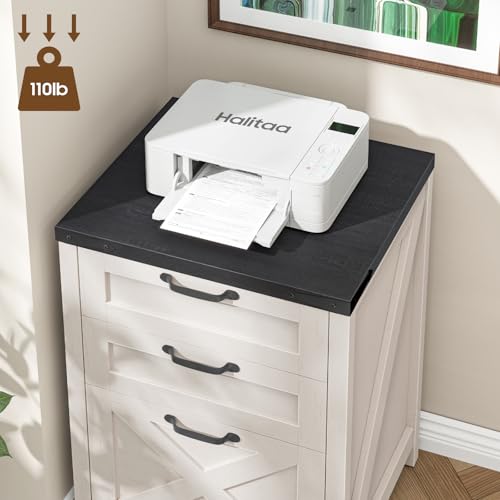 Farmhouse File Cabinet with 3 Drawers for Home Office, White and Black | Halitaa Vertical Filing Cabinet Fits Letter and A4 Size, Farmhouse Printer Stand, Under Desk Wooden File Cabinet - color: White and Black, size: 3 Drawers