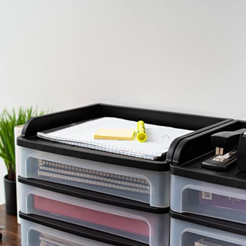 IRIS USA 3-Drawer Medium Desktop Organizer with Paper Tray, Black - color: Black, style: Medium with Tray Top - 1 Pack