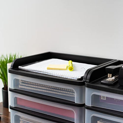 IRIS USA 3-Drawer Medium Desktop Organizer with Paper Tray, Black - color: Black, style: Medium with Tray Top - 1 Pack