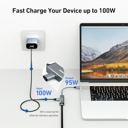 BENFEI USB-C to Ethernet Gigabit Adapter with 100W Power Delivery, Thunderbolt 3/4 to RJ45 Ethernet LAN Network Adapter Compatible with iPhone 15 Pro/Max, MacBook Pro/Air 2023, iMac - size: 1 Pack, style: Gigabit adapter + PD