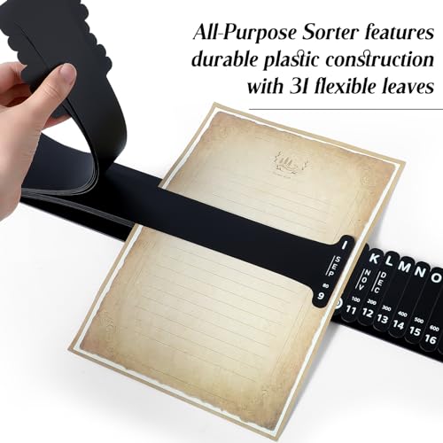 PerKoop 2 Sets Plastic Document Sorter Alphabetical File Organizer Compact Upright Space Saving Paper Organizer for File Office, 2.52 x 23.5 Inches (Black)