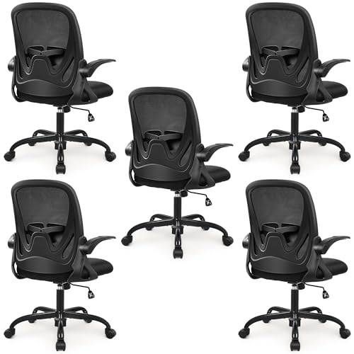 5-Pack Office Chair Ergonomic Desk Chair with Flip up Armrests Swivel Breathable Desk Mesh Computer Chair with Adjustable Lumbar Support and Height for Conference Room (Black) - color: Black 5-pack