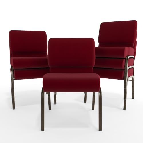Flash Furniture 4 Pack HERCULES Series 21''W Stacking Church Chair in Burgundy Fabric - Gold Vein Frame - color: Burgundy Fabric/Gold Vein Frame, size: Set of 4