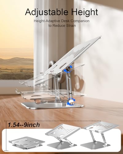 Laptop Stand for Desk, Adjustable Laptop Riser Holder | Aluminum Foldable Desktop Book Stands, Ventilated Cooling Computer Notebook Stand with 10-17" (Silver) - color: Frosted Silver