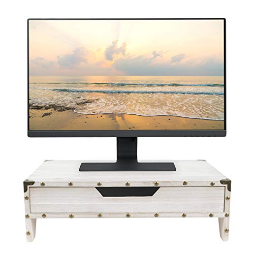 Ikee Design Wooden 2 Tier Monitor Stand with Drawer,Wood Desktop Stands | Ergonomic Monitor Stand – Raises your monitor or laptop to a comfortable viewing height for a more organized