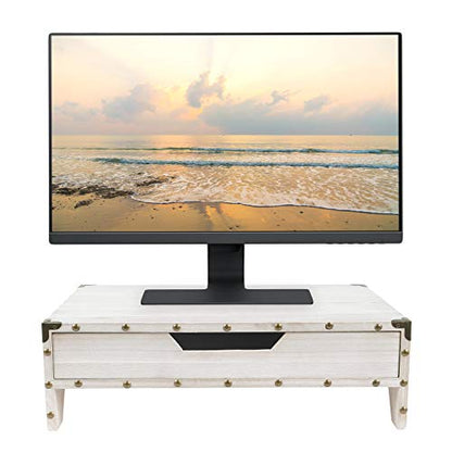 Ikee Design Wooden 2 Tier Monitor Stand with Drawer,Wood Desktop Stands | Ergonomic Monitor Stand – Raises your monitor or laptop to a comfortable viewing height for a more organized