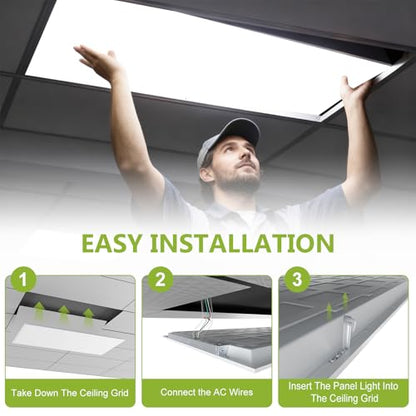 YXL 2 Pack 2x4 LED Flat Panel Light Drop Ceiling Light Fixture, 9576LM, 5CCT LED Drop Ceiling Office Light, 72W/60W/50W/40W/30W Selectable,6500K/5000K/4000K/3500K/3000K,Dimmable 0-10V,ETL - color: 2X4 FT, size: 2 Pack
