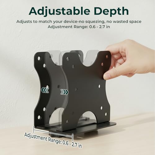 Yimaut Adjustable Mini PC Vesa Mount Bracket Behind Monitor, Under Desk, Attached to Monitor Arm, Wall or Stand Pole for HP, Dell, KAMRUI, Mac Mini, GMKtec, Cable Boxes, Wi-Fi Routers and Small CPUs
