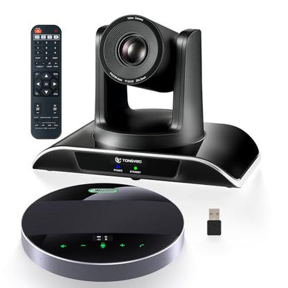 20x Zoom Conference Room Camera System TONGVEO All-in-1 Video and Audio Conferencing System 20X Optical Zoom USB3.0 HDMI PTZ Camera and Conference speaker with microphone Bundle for large Meeting Room - color: Ink