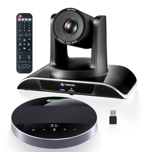 20x Zoom Conference Room Camera System TONGVEO All-in-1 Video and Audio Conferencing System 20X Optical Zoom USB3.0 HDMI PTZ Camera and Conference speaker with microphone Bundle for large Meeting Room - color: Ink