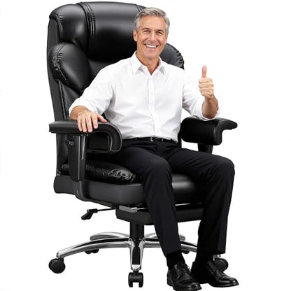 DurayLoly Big and Tall Office Chair with Footrest, 400 lbs Weight Capacity | 135° Rocking Motion, Ergonomic Lumbar Support, PU Leather for All-Day Home Office Comfort, Black - color: Black
