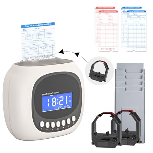 Time Clocks for Employees Small Business, Auto-Align Time Clock, 6 Punches per Day Time Machine | Clock in Machine for Employees with 100 Time Cards, 2 Ink Ribbons(1 Inside) and 1 Rack - color: Gray