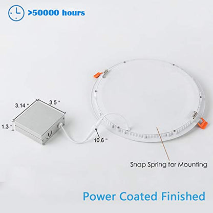 4Pack 11 Inch Ultra Thin LED Recessed Ceiling Light with Junction Box, 6000K Daylight, 24W 110V Eqv,Recessed Lighting, Slim No Dimmable Can-Killer Downlight,Canless Lights 2150LM High CRI80+ - color: 6000K ( Clear White）- Non-Dimmable, size: Hole Size 11