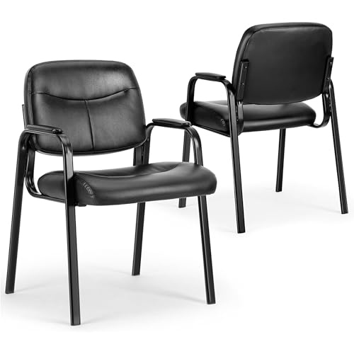 HealSmart 2 Pack Leather Guest Chair with Padded Arm, Waiting Room Chairs Stationary Rest for Reception Area Conference Room Lobby Home Computer Desk Bedroom Elderly - size: 2 Pack Guest Chairs-Leather