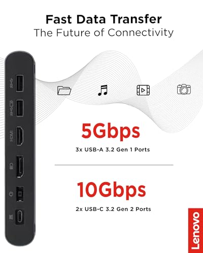 Lenovo Docking Station USB-C Universal Business Dock – Dual Display (1 DP 1.4 & 1 HDMI 2.0) – 65W Charging for Laptop (90W Power Adapter Included) – 3X USB-A & 2X USB-C Ports – Windows Compatible - style: Business Dock