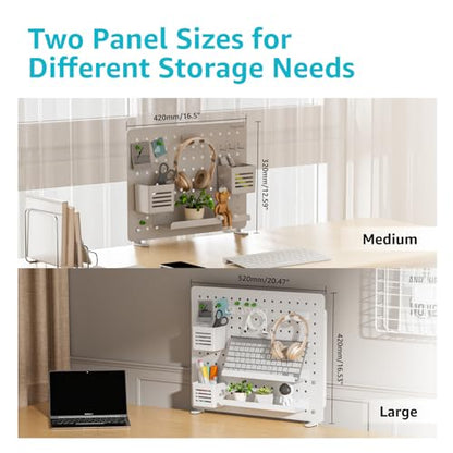 PEGZONE Clamp on Desk Pegboard, 16.5" x 12.6", with 10 Accessories, White - color: White, size: Medium