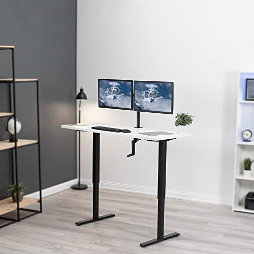 VIVO Manual Height Adjustable 60 x 24 inch Stand Up Desk, White Solid One-Piece Table Top, Black Frame, Standing Workstation with Foldable Handle, DESK-KIT-MB6W | Manual, Holds 110 lbs, Sit Stand, Height Adjustable, Solid One-Piece Table Top, Home Office,