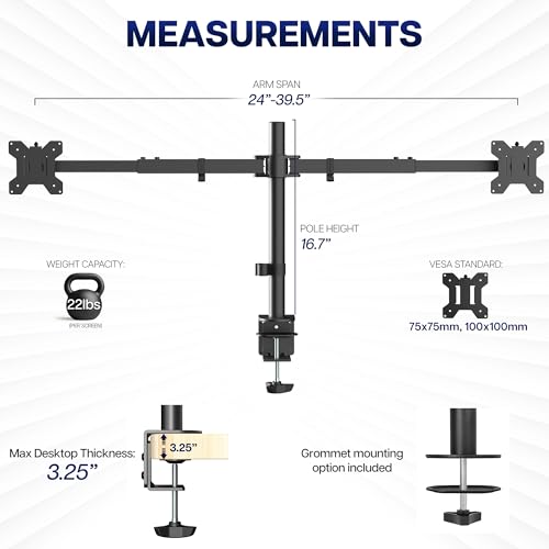 VIVO Premium Dual Ultra Wide LCD LED 27 to 38 inch Monitor Desk Mount, Heavy Duty, Adjustable Telescoping Arms, Flush Wall Setup, Fits 2 Screens, Black, STAND-TS38C - color: Black, size: 27" to 38"