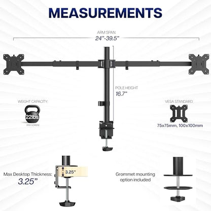 VIVO Premium Dual Ultra Wide LCD LED 27 to 38 inch Monitor Desk Mount, Heavy Duty, Adjustable Telescoping Arms, Flush Wall Setup, Fits 2 Screens, Black, STAND-TS38C - color: Black, size: 27" to 38"