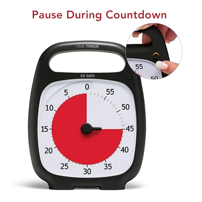 TIME TIMER Plus 60 Minute Desk Visual Timer - Countdown Timer with Portable Handle for Classroom, Office, Homeschooling, Study Tool with Silent Operation (Charcoal) - style: 60 Minute (Gray)
