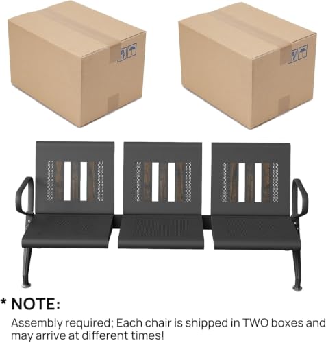 wonline 3-Seat Waiting Room Bench with Arms, Heavy Duty Steel Frame Guest Seating, Office Reception Chairs for Lobby Clinic Hospital Airport Bank Salon - size: 3 Seat