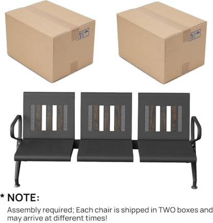 wonline 3-Seat Waiting Room Bench with Arms, Heavy Duty Steel Frame Guest Seating, Office Reception Chairs for Lobby Clinic Hospital Airport Bank Salon - size: 3 Seat