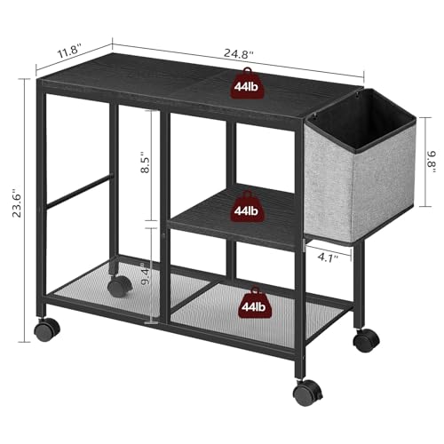 MAHANCRIS Printer Stand with Storage Bag, 3-Tier Mobile Under Desk Printer Cart with Wheels, Wooden Rolling Printer Table, Organizer Shelf for Study, Office, Living Room, Black PTHB2201 - color: Black