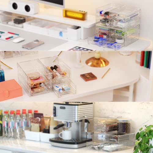 Acrylic Stackable Drawer Storage Organizer: Slim Desk Mini Drawers - size: 4.4” L x 8”W x 2” H