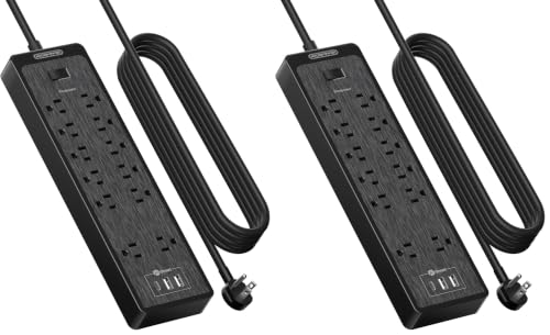 NTONPOWER 15 ft Extension Cord, Flat Plug Power Strip with USB, 12 Outlets Wall Mount, 2100 Joules, 1875W, 15A Circuit Breaker for Home Office Dorm Essentials, Black (Pack of 2) - color: Black, size: 15 FT-12 Outlets (Pack of 2)