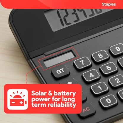 Staples 10-Digit Desktop Calculator, Solar/Battery, Large LCD Display, Basic Financial Functions, Compact Office Desk Calculator - style: 1 Pack