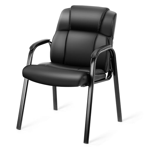 Simple Deluxe Waiting Room Leather Guest Chairs with Padded Arms, Comfy Stationary Reception Meeting Chair, Rest for Conference Side Office Home Desk Elderly Salon Clinic, 1 Pack - size: Leather Chair 1 Pack