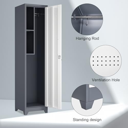 Slim Utility Cabinet, 65”H Bathroom Storage with Doors and Shelves - color: 65"h 1 Door - Grey/White