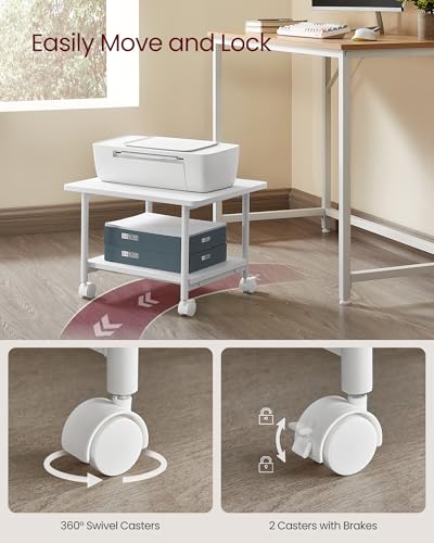 VASAGLE 2-Tier Printer Stand with Locking Wheels, Under Desk Printer Table - color: Cloud White, size: 2 Tiers/Compact
