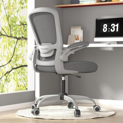 Ergonomic Office Chair w/Adjustable Lumbar, Flip Armrest, 135° Recline - color: Iron Gray With Gray Frame