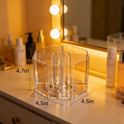 Acrylic Makeup Brush Holder, 360°Rotating Makeup Brush Organizer with 5 Grids, Clear Makeup Holder for Courtup, Bathroom Vanity Desktop Organizer (Rhombus) - size: Rhombus-6.5in