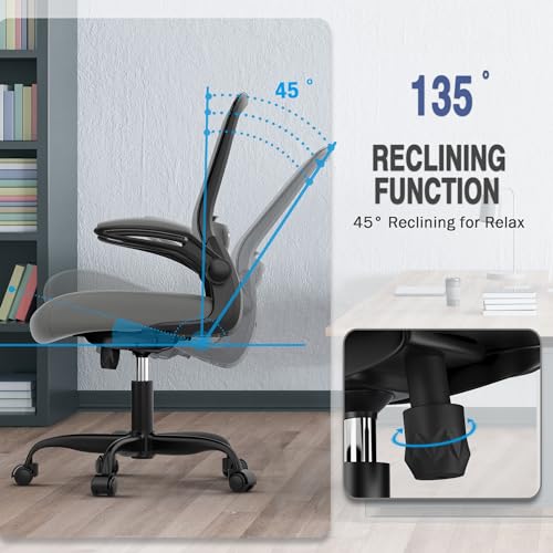 Mimoglad Ergonomic Office Chair - Desk Chair with Flip-up Armrests & 135° Recline, Adjustable Lumbar Support - Space-Saving Task Chair for Business/Team Office & Home - color: Graphite