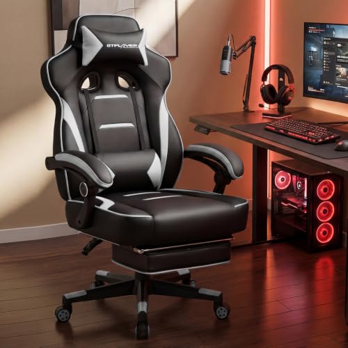 GTPLAYER Gaming Chair with Footrest, 350LBS Big and Tall Office Chair, Ergonomic High Back Lumbar Support and Recliner for Back Pain Relief, White - color: White