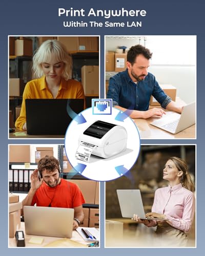 Phomemo Ethernet Thermal Label Printer, 300DPI with Built-in Paper Bin | D530Pro 4X6 Shipping Label Printer for Small Business, Home, Office, Compatible with Ethernet/Bluetooth/USB, Amazon, USPS - color: White