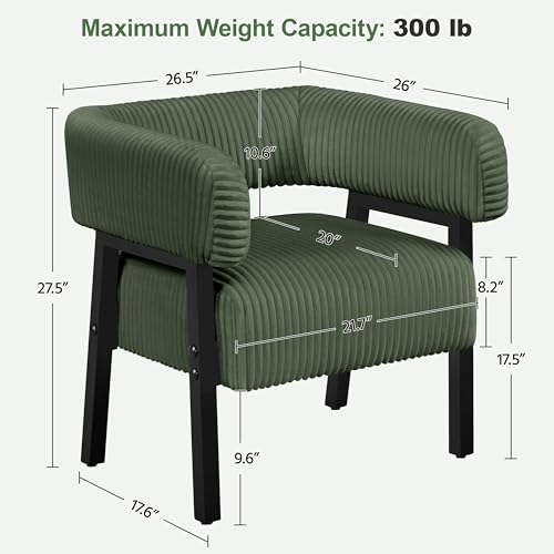 Yaheetech Accent Living Room Chair with Pocket Coiled Seat Set of 2 | Sofa Armchair | Barrel Chair | Corduroy | Comfy | Modern | Small Space | Bedroom | Reading | Dark Green - color: Dark Green