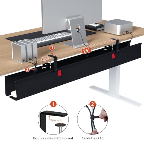 Univivi No Drill Under Desk Cable Management Tray, 48 inch Cable Management - color: Black, size: 48"L x 5.5"W