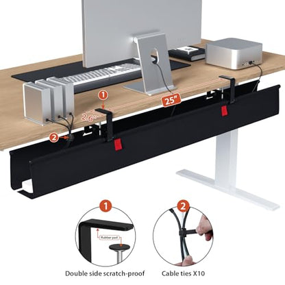 Univivi No Drill Under Desk Cable Management Tray, 48 inch Cable Management - color: Black, size: 48"L x 5.5"W