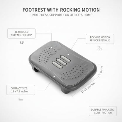 Durable PP Plastic Footrest with Rocking Motion, Under Desk Support for Office and Home Workspaces, Textured Non-Slip Surface, 13 x 7.9 Inches