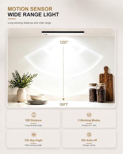4-Pack 10 Inch Under Cabinet Lighting, 6500K Motion Sensor Light Black - color: Black | Daylight