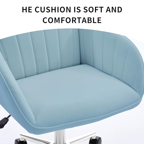 YITAI Velvet Office Desk Armchairs with Silver Base and Wheels,Modern Height Adjustable 360 Degree Swivel Upholstered Vanity Chairs for Living/Room Bedroom/Study,Light Blue - color: Silver Blue