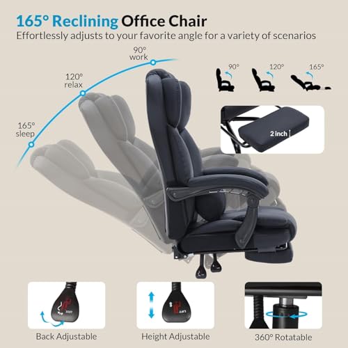 22.44x21.26x44.09Inches Office Chair with Foot Rest, Black Executive Office Chair with Arms, Reclining Ergonomic Computer Chair, 360 Swivel Adjustable Height Home Office Desk Chair