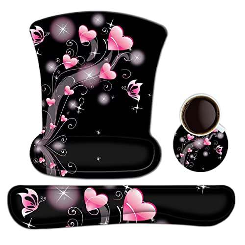 ToLuLu Keyboard Wrist Rest Pad Ergonomic Mouse Pad Set, Cute Mousepad | Non-Slip Mouse Pad for Laptop Computer Keyboard Wrist Support w/ Raised Memory Foam for Easy Typing Pain Relief,Pink Hearts - color: Pink Hearts